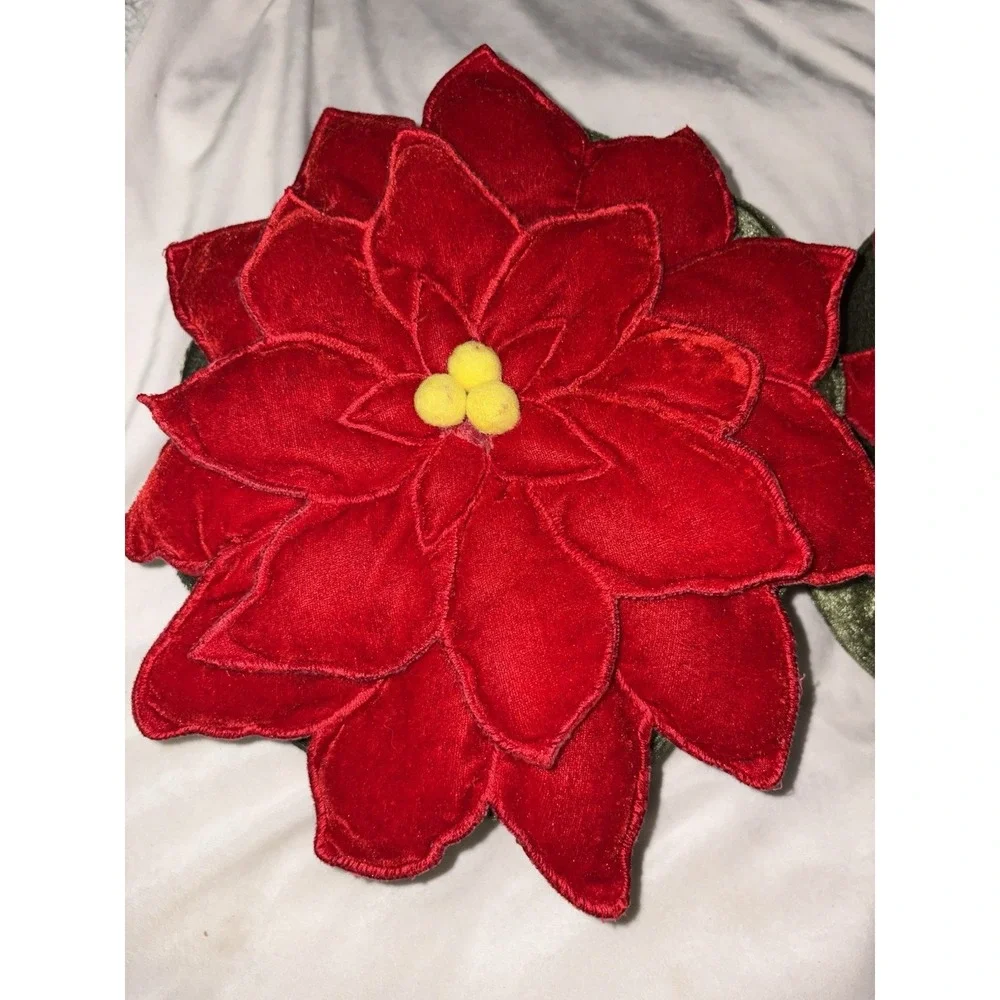 Vintage Christmas Accent toss pillow, red velvet holly on green satin 11